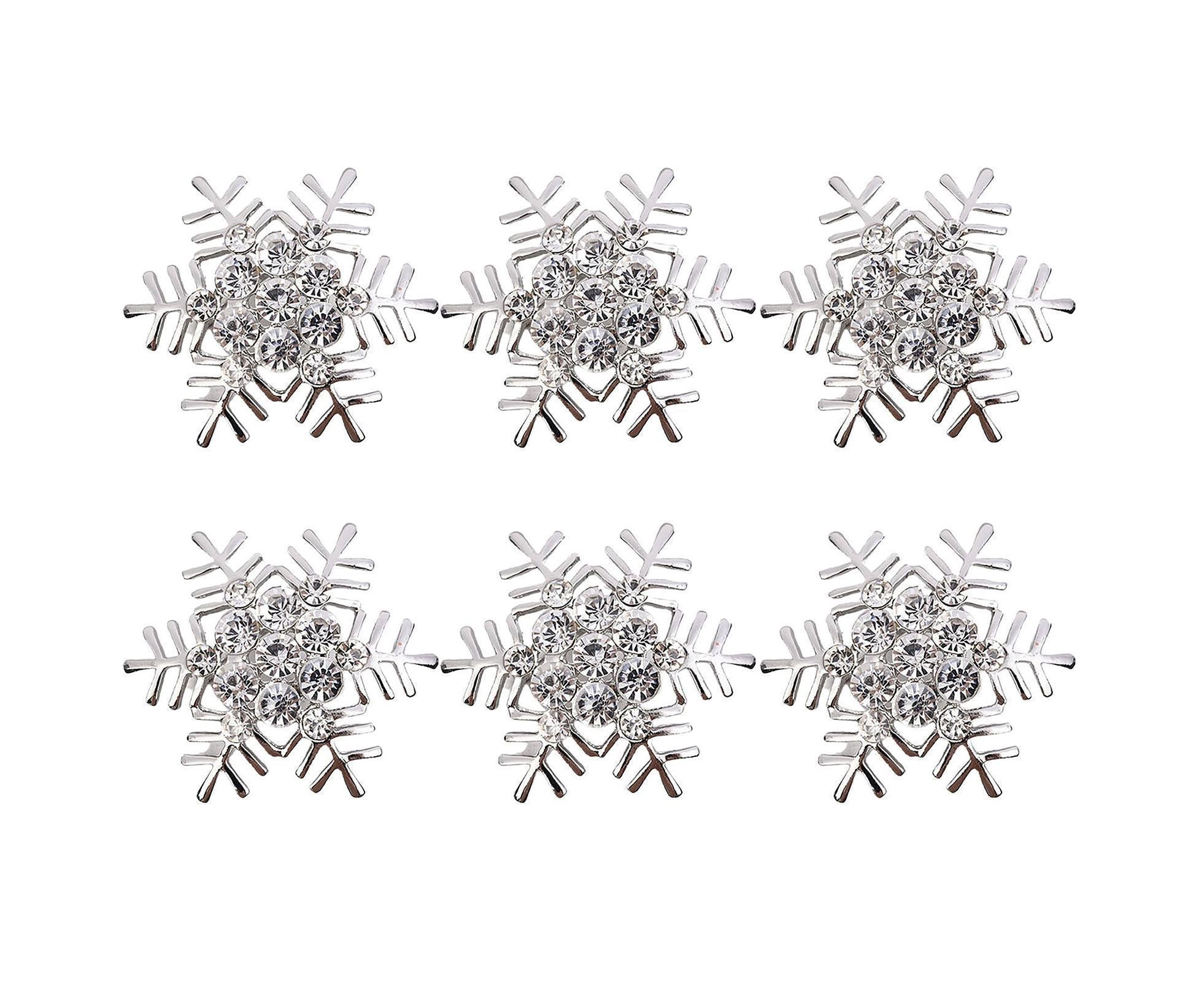 6Pcs Napkin Rings Snowflake Shape Multi-purpose Alloy Snowflake Napkin Rings Set for Gift-Silver