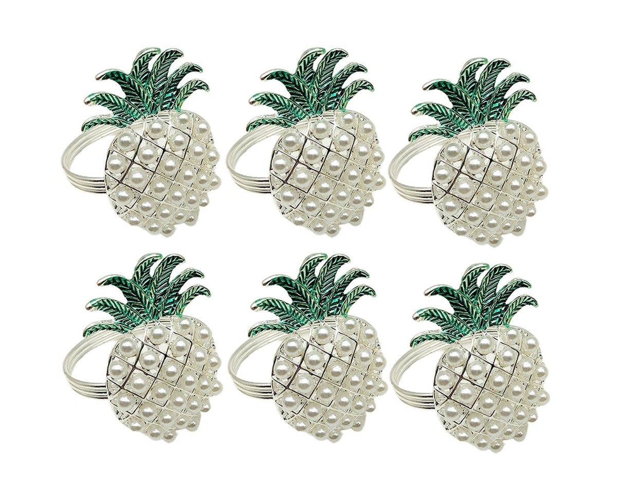 6Pcs Napkin Rings Pineapple Shape Faux Pearl Beaded Restaurant Hotel Table Decor-Silver