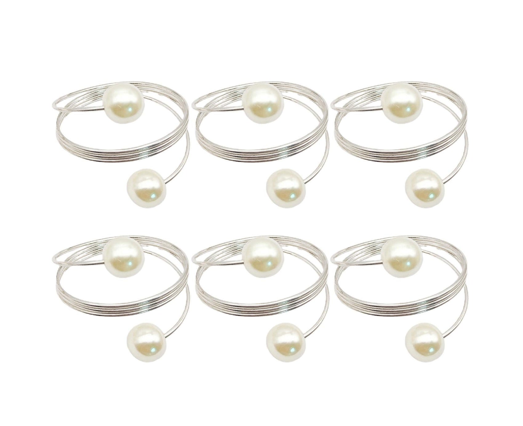 6Pcs Artificial Pearl Spring Shape Towel Napkin Ring Hotel Party Banquet Decor-Silver