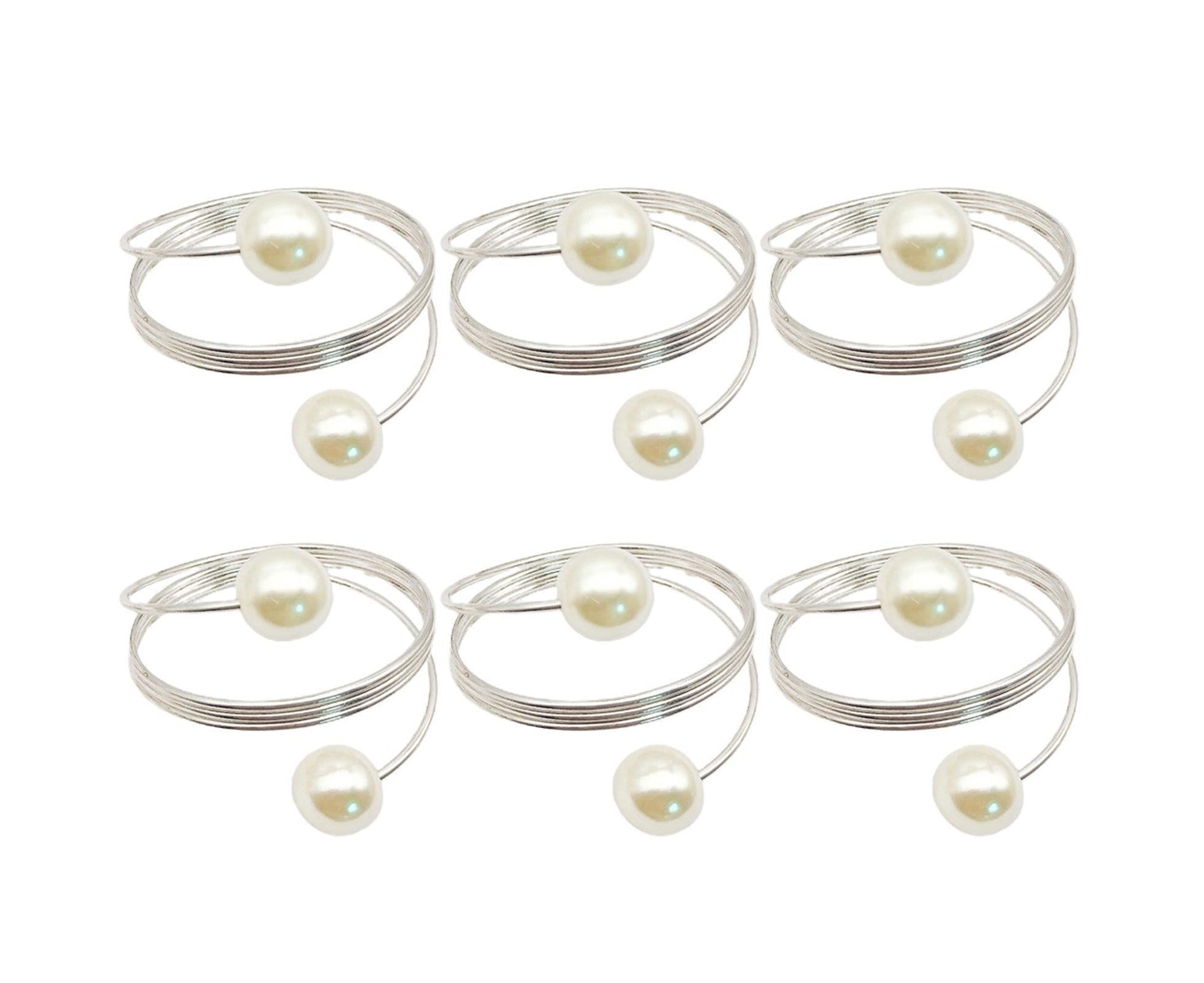 6Pcs Artificial Pearl Spring Shape Towel Napkin Ring Hotel Party Banquet Decor-Silver