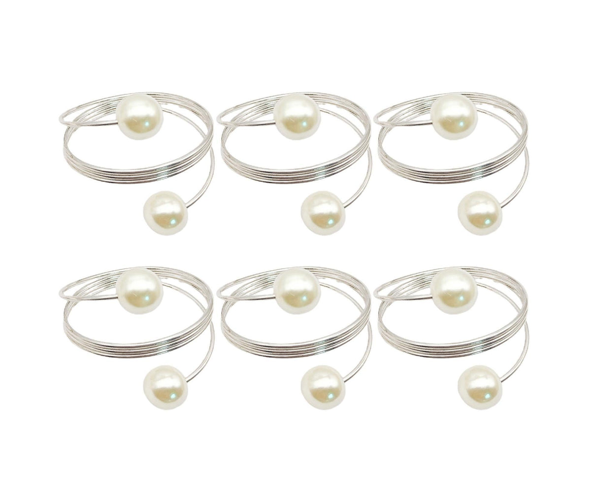 6Pcs Artificial Pearl Spring Shape Towel Napkin Ring Hotel Party Banquet Decor-Silver