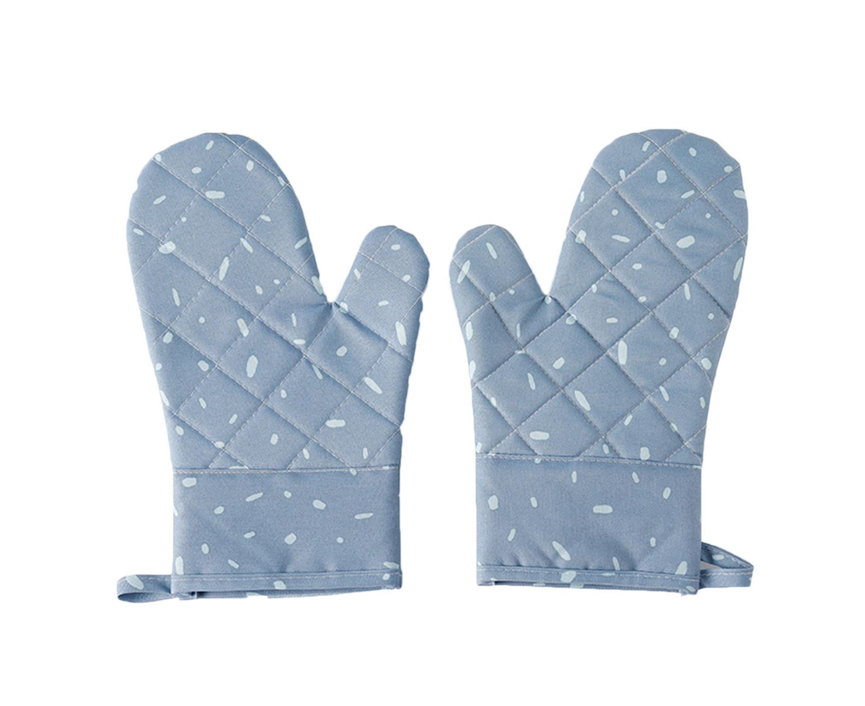 1 Pair Oven Gloves Anti-sbabies Heat Insulation Fabric Thicker Baking Mitts for Kitchen-Blue