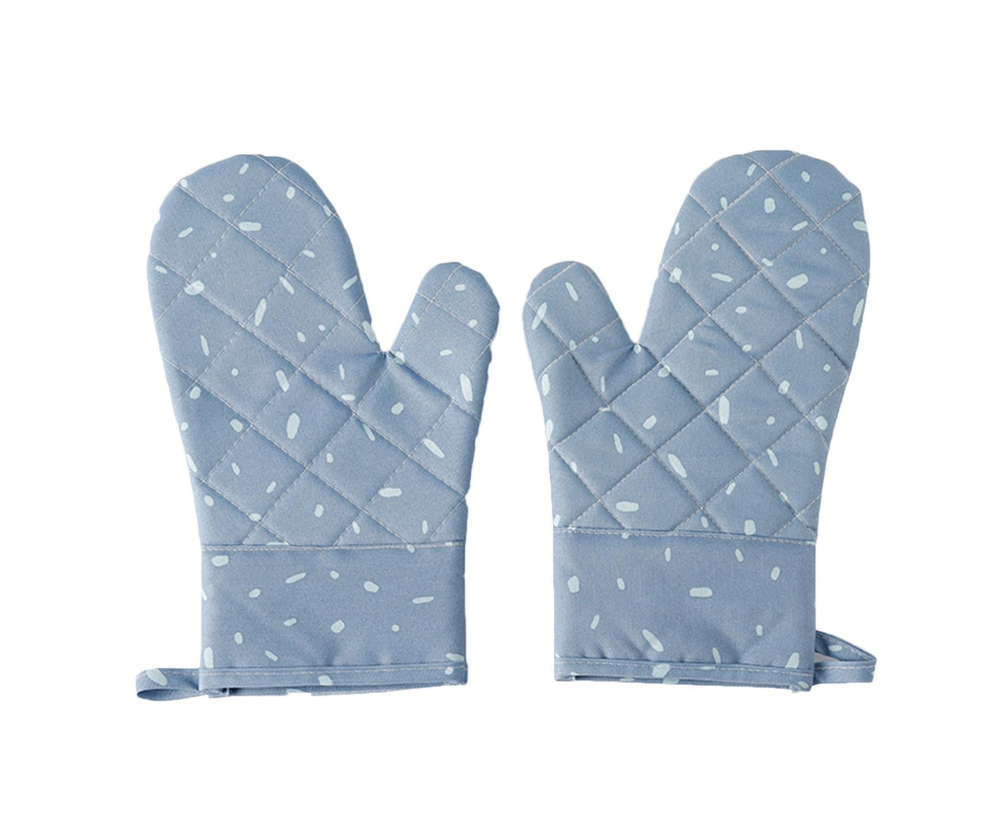 1 Pair Oven Gloves Anti-sbabies Heat Insulation Fabric Thicker Baking Mitts for Kitchen-Blue