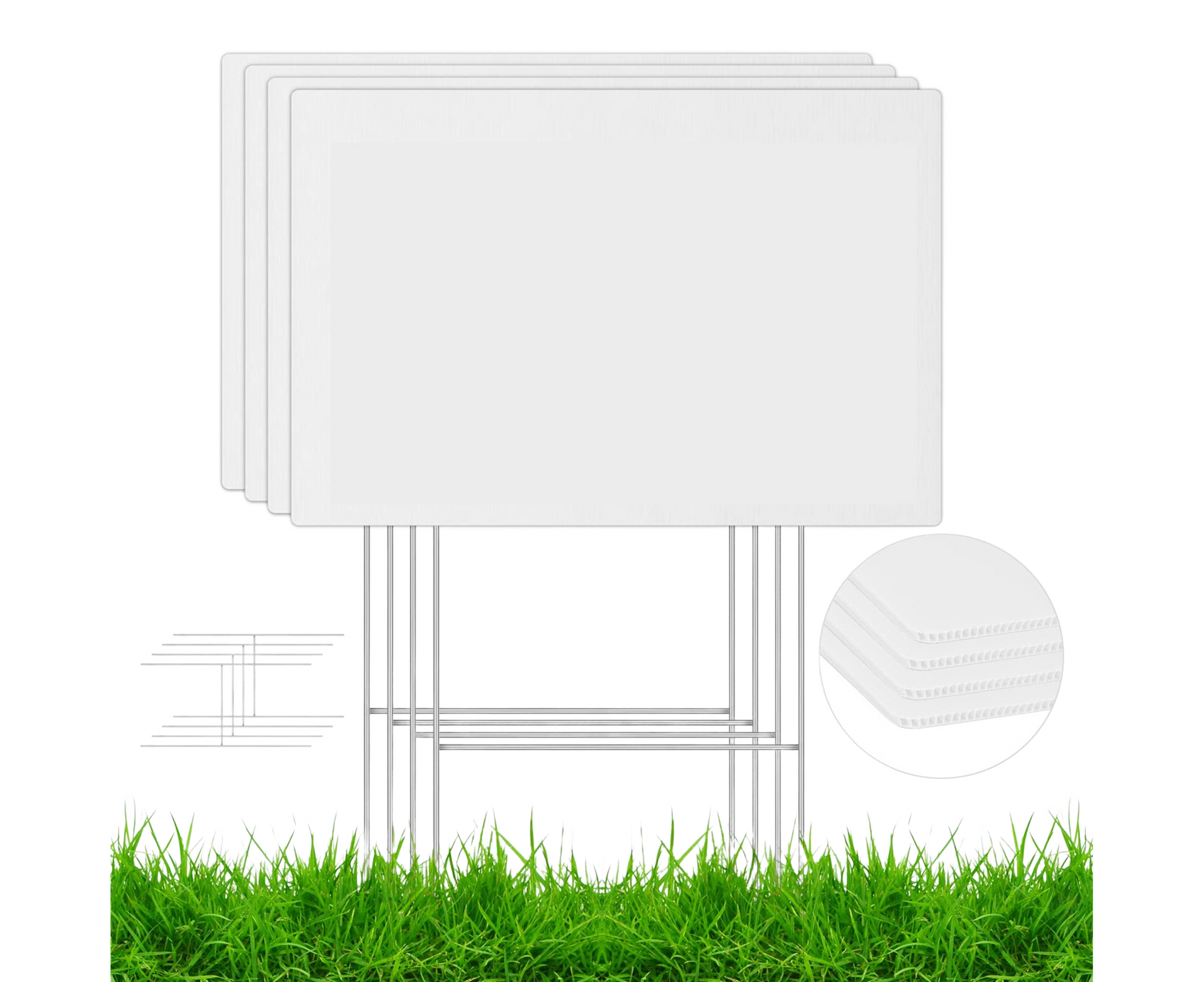4Pcs Blank Yard Signs with H Stakes - 4pcs