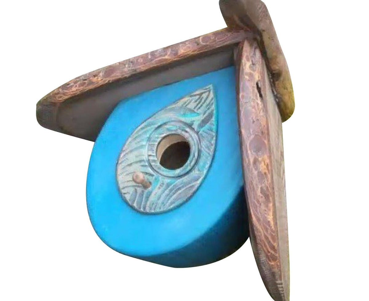 Creative Leaf Shape Bird House Beautiful Bright-colored Wood Bird Nest for Garden-Blue