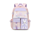 Students Backpack Cartoon Rabbit Waterproof Oxford Cloth Smooth Zipper Bookbag School Bag for Middle School Students - Pink