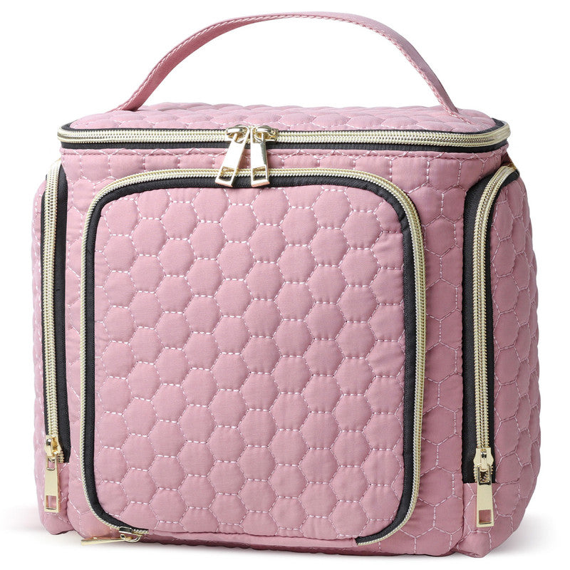 Travel Makeup Bag with Handle — Large Multi-Compartment Cosmetic Organizer, Portable Toiletry Bag for Women