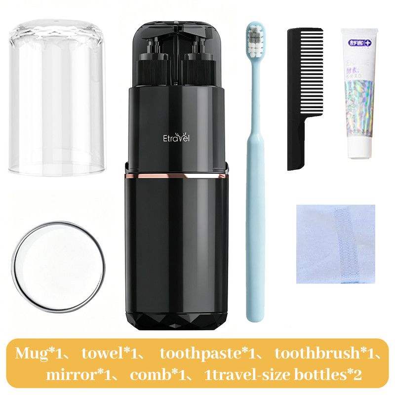 8-in-1 Portable Travel Toiletry Organizer Cup, Travel-Sized Toiletry Set for Business Trips and Vacations, Multifunctional All-in-One Travel Essential - Black