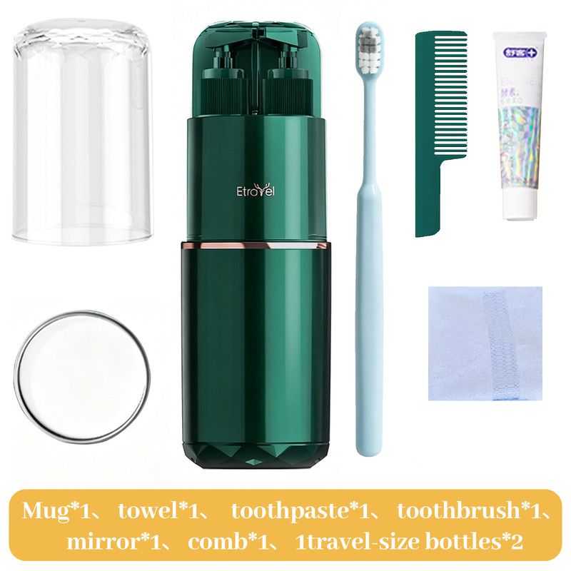 8-in-1 Portable Travel Toiletry Organizer Cup, Travel-Sized Toiletry Set for Business Trips and Vacations, Multifunctional All-in-One Travel Essentials - Green