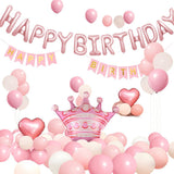 Birthday Party Decor Set: “HAPPY BIRTHDAY” Balloons + Bunting + Crown Set, Birthday Party Decor - Pink Set