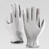 Equestrian Riding Gloves, Full-Palm Silicone Anti-Slip & Durable Touchscreen Model, Ice-Silk Cooling, Breathable, and UV-Protective, Suitable for Outdoor Sports, Driving, and Training—White-XL