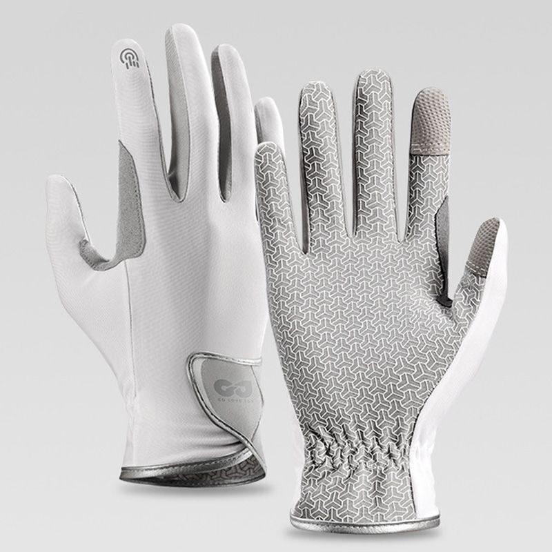 Equestrian Riding Gloves, Full-Palm Silicone Anti-Slip & Durable Touchscreen Model, Ice-Silk Cooling, Breathable, and UV-Protective, Suitable for Outdoor Sports, Driving, and Training—White-XL
