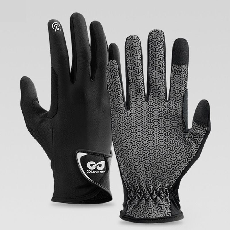 Equestrian Riding Gloves, Full-Palm Silicone Anti-Slip & Durable Touchscreen Model, Ice-Silk Cooling, Breathable, and UV-Protective, Suitable for Outdoor Sports, Driving, and Training—Black-M