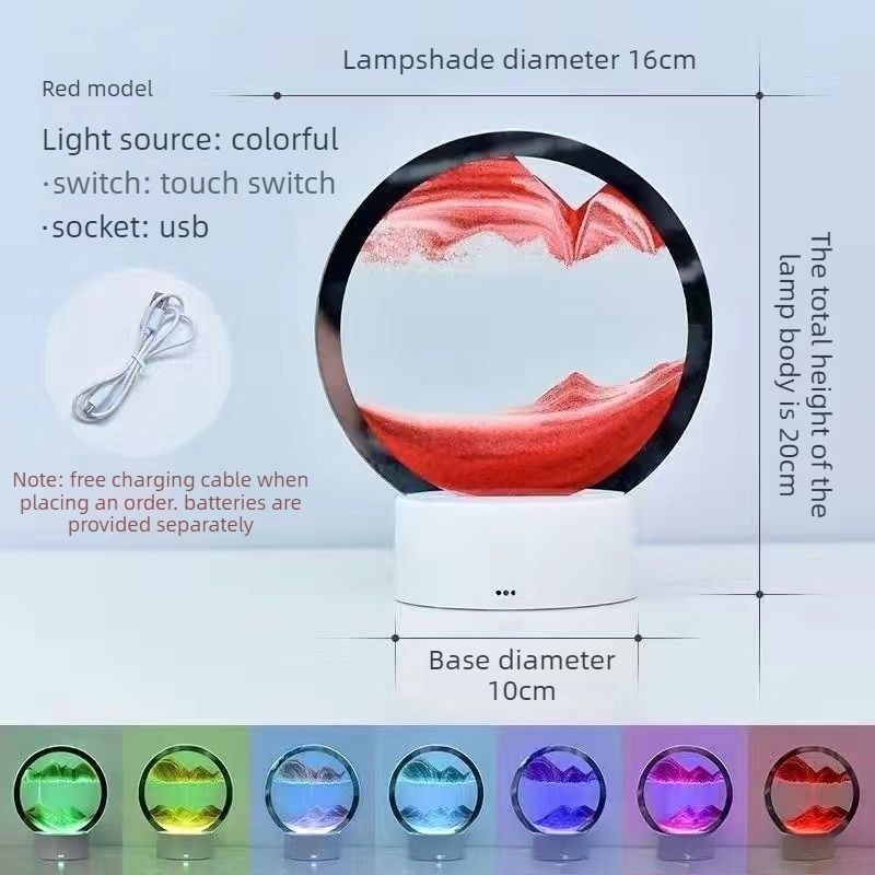 Creative 3D Sand Art Night Light, Multi-Color Touch-Sensitive Dimmable Desk Ornament, Dual Power Supply (USB/Battery), Multiple Colors Available, Home Decor & Birthday Gift - Red
