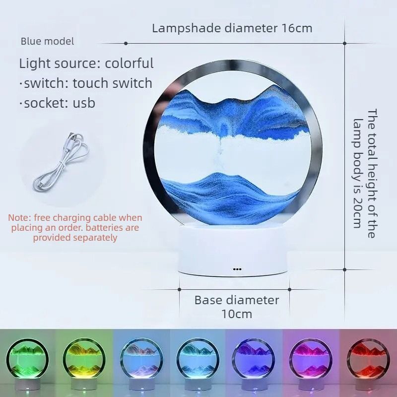 Creative 3D Sand Art Night Light, Colorful Touch-Sensitive Dimmable Desktop Ornament, USB/Battery Dual Power Supply, Multiple Colors Available—Home Decor & Birthday Gift - Blue