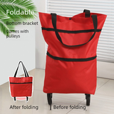 Foldable Shopping Trolley with Wheels, Portable Large-Capacity Oxford Cloth Shopping Cart, Home Delivery Cart - Red