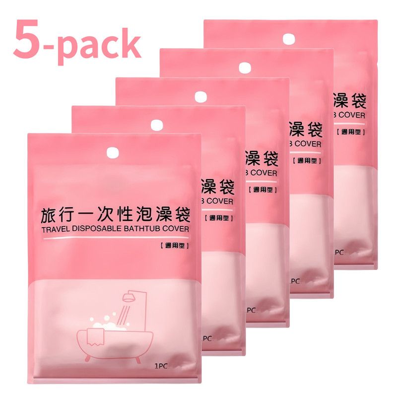 5-Pack Disposable Bathtub Liners, Extra-Thick and Extra-Large Travel and Hotel Bath Bags – Universal Waterproof and Bacteria-Resistant Bath Bags for Home, Hotels, and Business Trips – Clear [Extra-Thick 120 x 320 cm]
