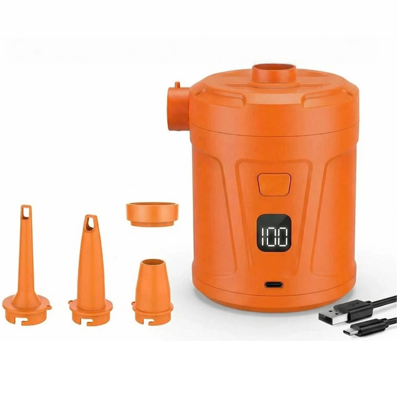 Outdoor Camping Digital Electric Air Pump, 5200mAh Built-in Battery, for Air Mattresses and Swim Rings - Orange
