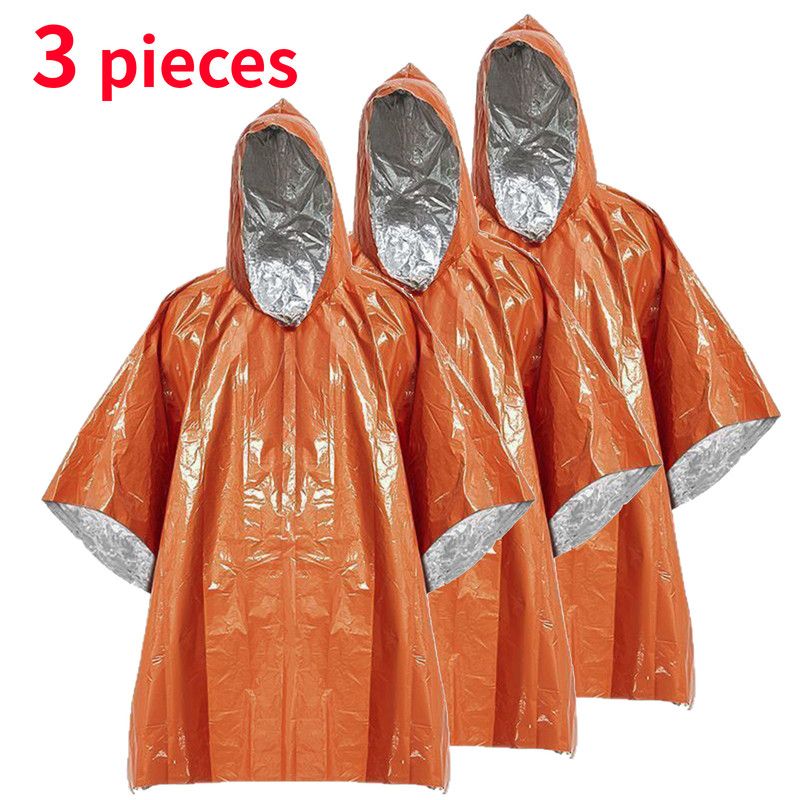 Outdoor Emergency Waterproof Insulated Raincoat, Portable Folding Camping and Hiking Cold-Weather Raincoat – Orange