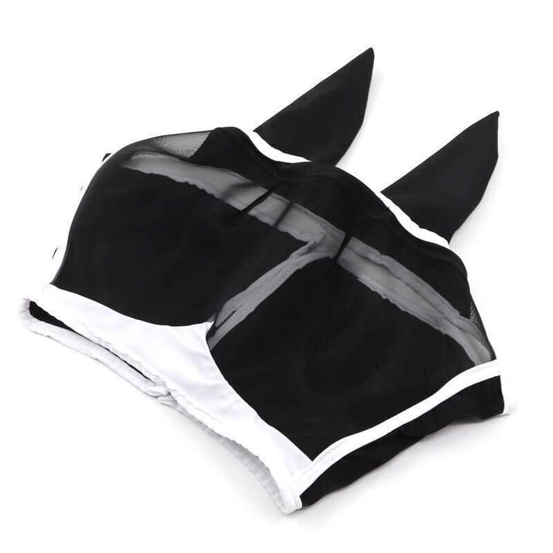Breathable Horse Face Mask - Mosquito, Insect, and Fly Protection - Equestrian Racing Head Cover - Black - L