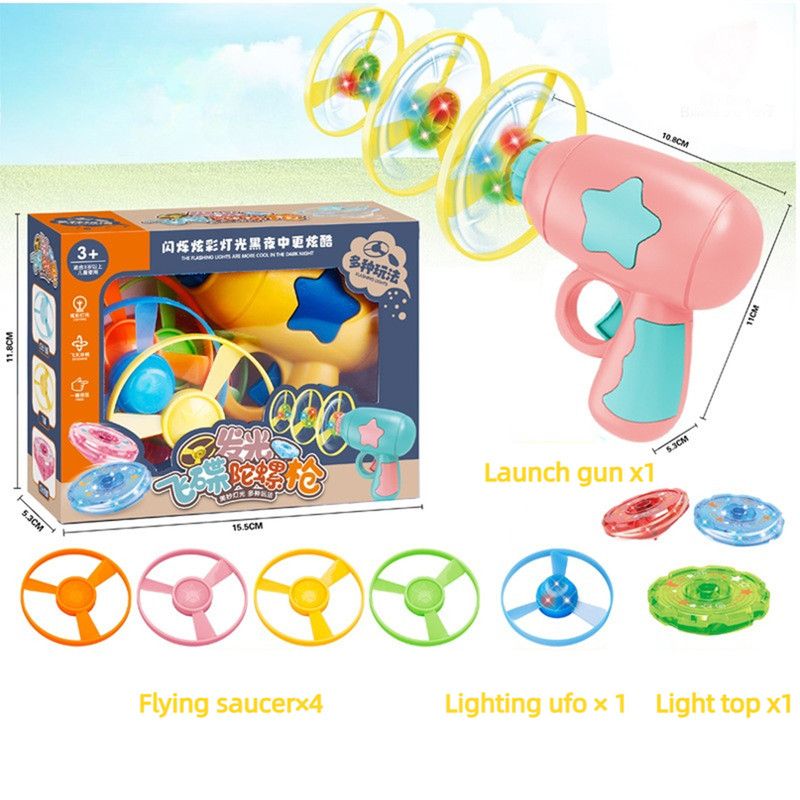 Bamboo Dragonfly Toy Gun Set with Glowing Frisbee Spinner – Outdoor Parent-Child Interactive Toy – Pink