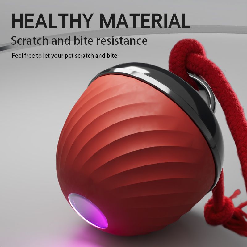 Electric Rolling Pet Ball for Cats and Dogs, Durable, Chew-Resistant, Rope-Knot, Squeaky, and Glowing Toy - Red