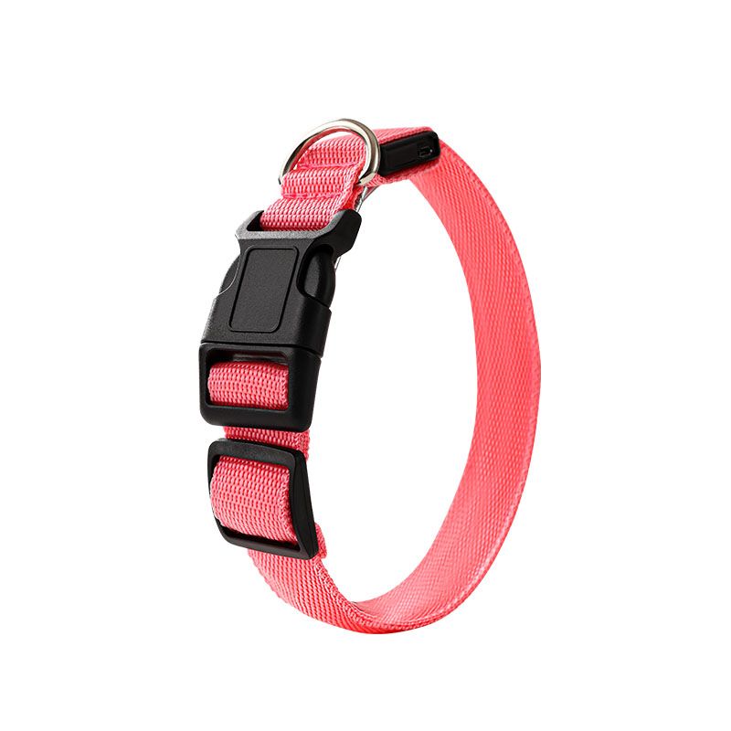 Pet LED Light-Up Collar, Large, Adjustable, USB Rechargeable, for Cats and Dogs, Nighttime Anti-Lost - Pink