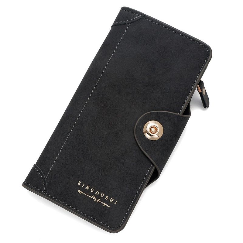 Vintage-style matte magnetic snap wallet, multiple card slots, unisex, coin pocket and ID storage pouch - Black