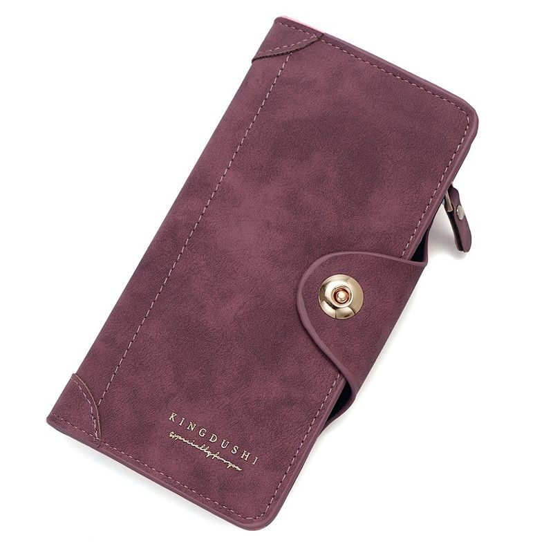 Vintage-style matte magnetic snap wallet, multiple card slots, unisex, coin pocket and ID storage - Red