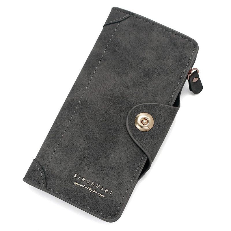Vintage-style matte magnetic snap wallet, multiple card slots, unisex, coin pocket and ID storage - Gray