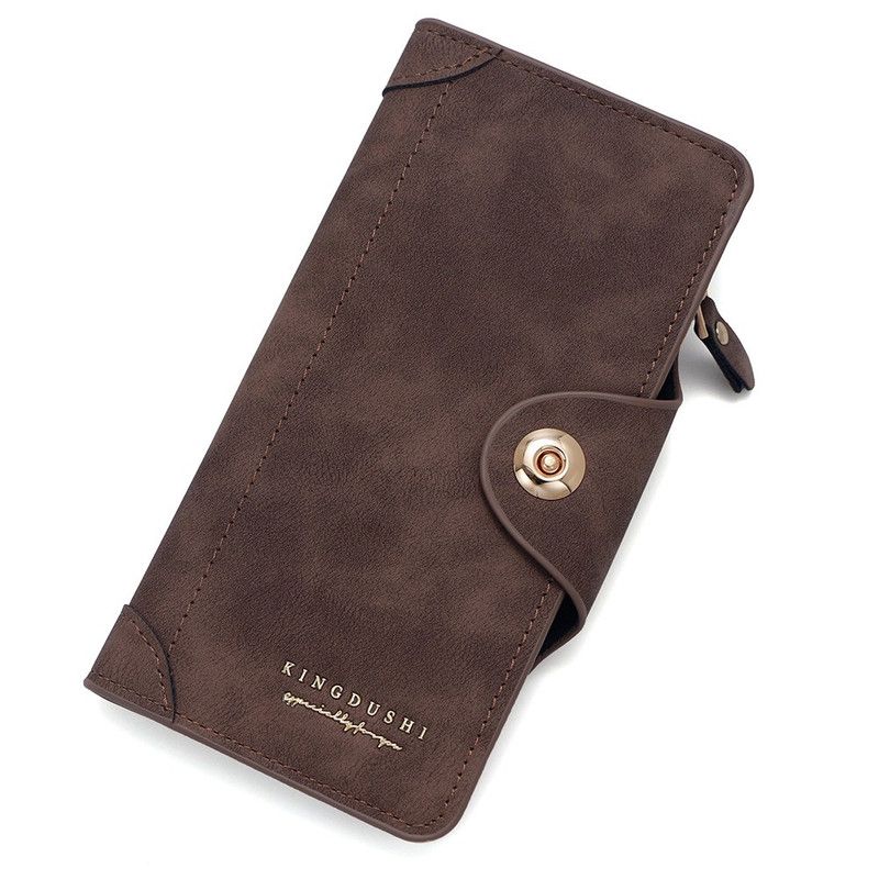 Vintage-style matte magnetic snap wallet, multiple card slots, unisex, coin pocket and ID storage - Brown