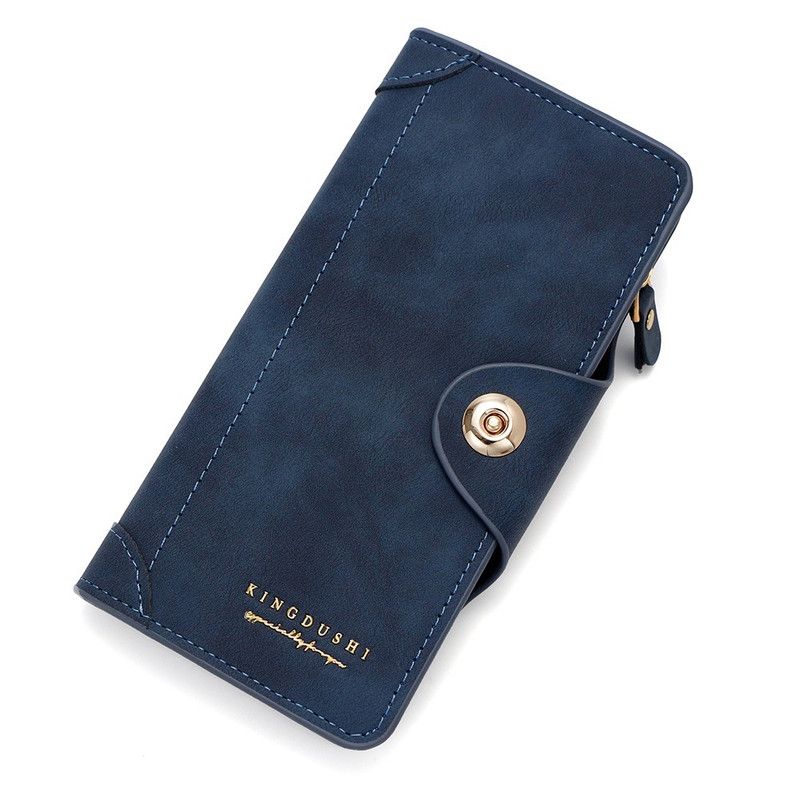 Vintage-style matte magnetic snap wallet, multiple card slots, unisex, coin pocket and ID storage pouch - Blue