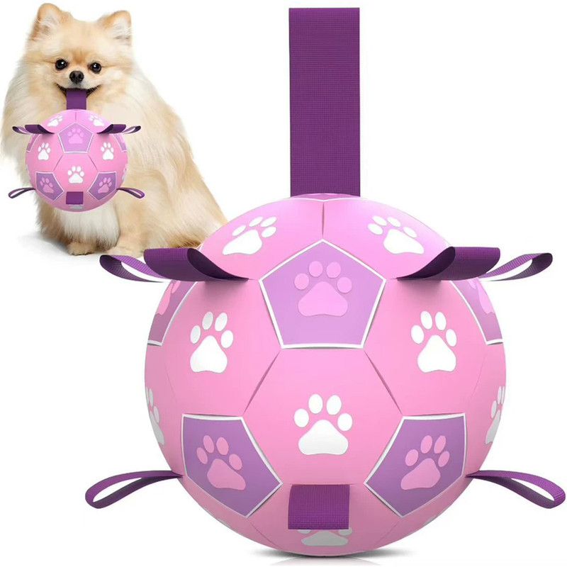 Durable Dog Soccer Ball Toy, 15cm Inflatable Soccer Ball, Teething and Entertainment Training Ball, Includes Pump - Pink