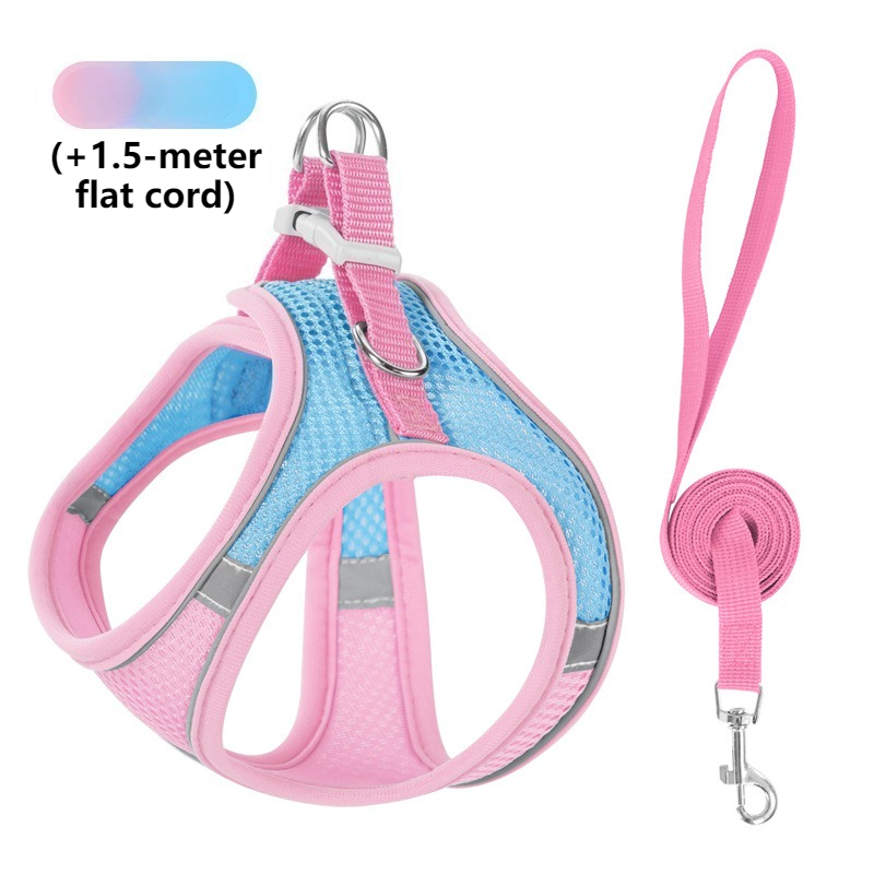 Breathable Reflective Pet Harness Set: Vest-Style Dog Harness + Leash - Pink and Blue-XXS