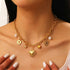 Bohemian-Style Multi-Charm Gold-Plated Necklace, Sun-Motif Heart-Shaped Pearl Cuban Chain, Trendy Women&