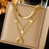 Triple-strand Star and Moon Titanium and Steel Necklace, 18K Gold-Plated Collar Chain, Women&