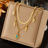 Double-layered bohemian-style necklace, 18K gold-plated titanium choker with eye and lightning bolt pendants