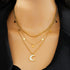 Three-tier layered star-and-moon mother-of-pearl and titanium steel necklace with an 18K gold-plated clasp