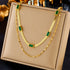 Double-Layer Zirconia Blade Chain Necklace, Gold-Plated Titanium Steel Women&