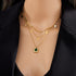 French Vintage Emerald Pendant Three-Tier Layered Necklace, 18K Gold-Plated Titanium Collier