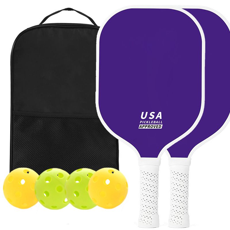 2-Player Pickleball Paddle Set, Durable Glass Fiber Pickleball Racquets with Comfort Grip, Includes 4 Balls & Carry Bag - Purple