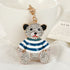 Blue - Rhinestone Striped Bear Keychain, Cute Enamel Cartoon Bear Bag Charm Pendant, Alloy Bling Key Ring Accessories for Gifts & Bag Decoration
