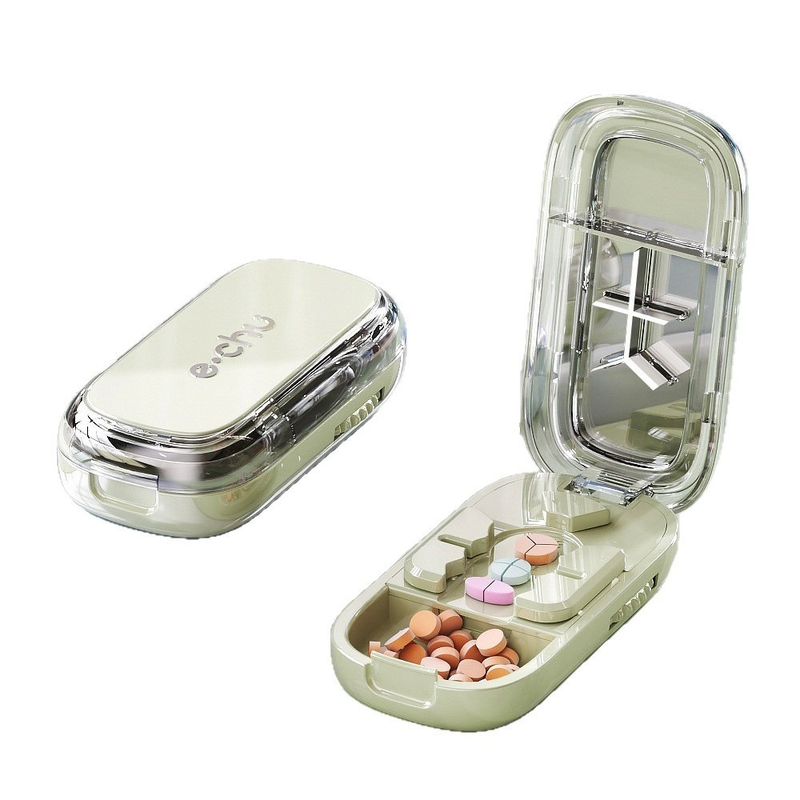 3-in-1 Pill Cutter with Storage Box, 2/3/4 Equal Parts Adjustable Tablet Splitter, Portable Travel Medicine Container - Green