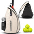 Multifunction Sling Tennis Bag, Waterproof Oxford Crossbody Sports Backpack, with Water Bottle Pocket & Hidden Ball Compartment—White
