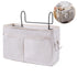 Bedside Caddy Storage Organizer with Metal Hooks, Multi-Pocket Linen Hanging Bed Caddy for Dorm Bunk Beds, Sofas—White