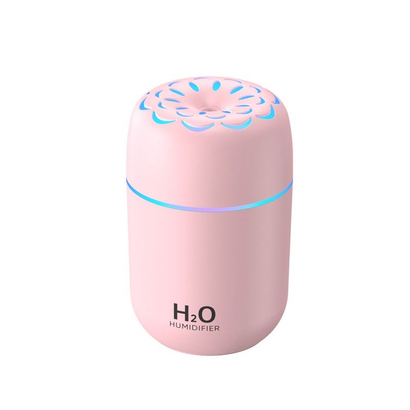 Flower Nozzle Mini USB Humidifier, 250ml Portable Cool Mist Humidifier with RGB Night Light, for Car, Bedroom, or Desk - Pink