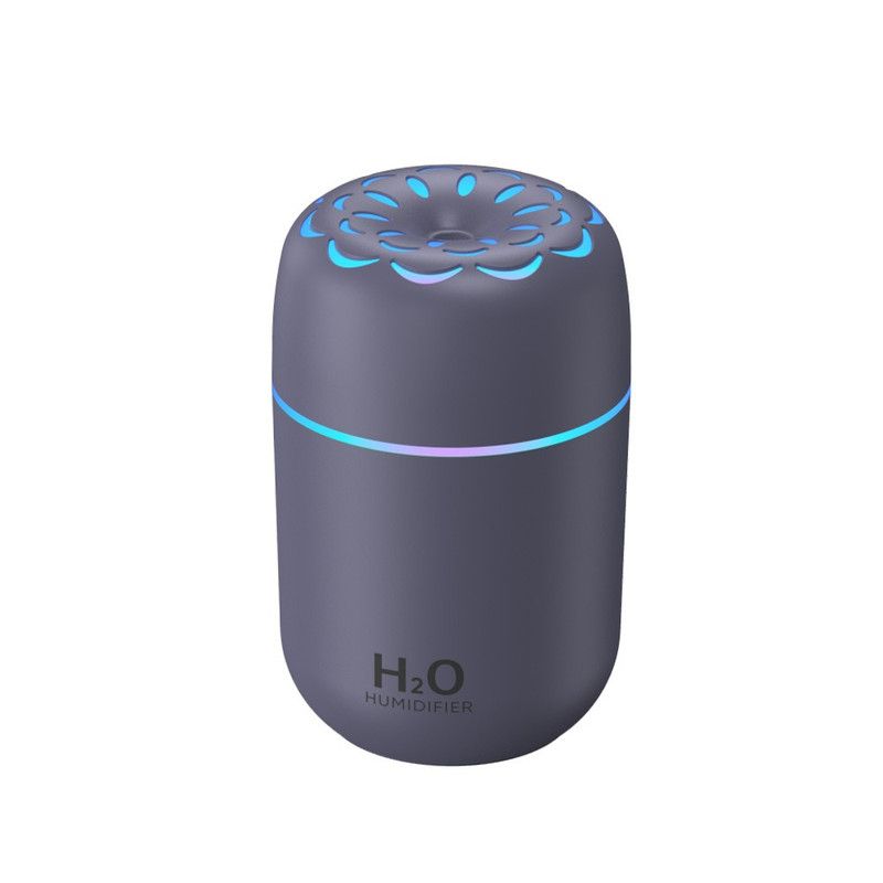 Flower Nozzle Mini USB Humidifier, 250ml Portable Cool Mist Humidifier with RGB Night Light, for Car, Bedroom, or Desk - Gray