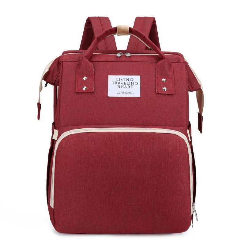 Convertible Baby Bed Diaper Backpack, Waterproof Oxford Multifunction Mommy Bag, Hand/Shoulder/Backpack 3-Way for Travel and Outdoor Use - Red