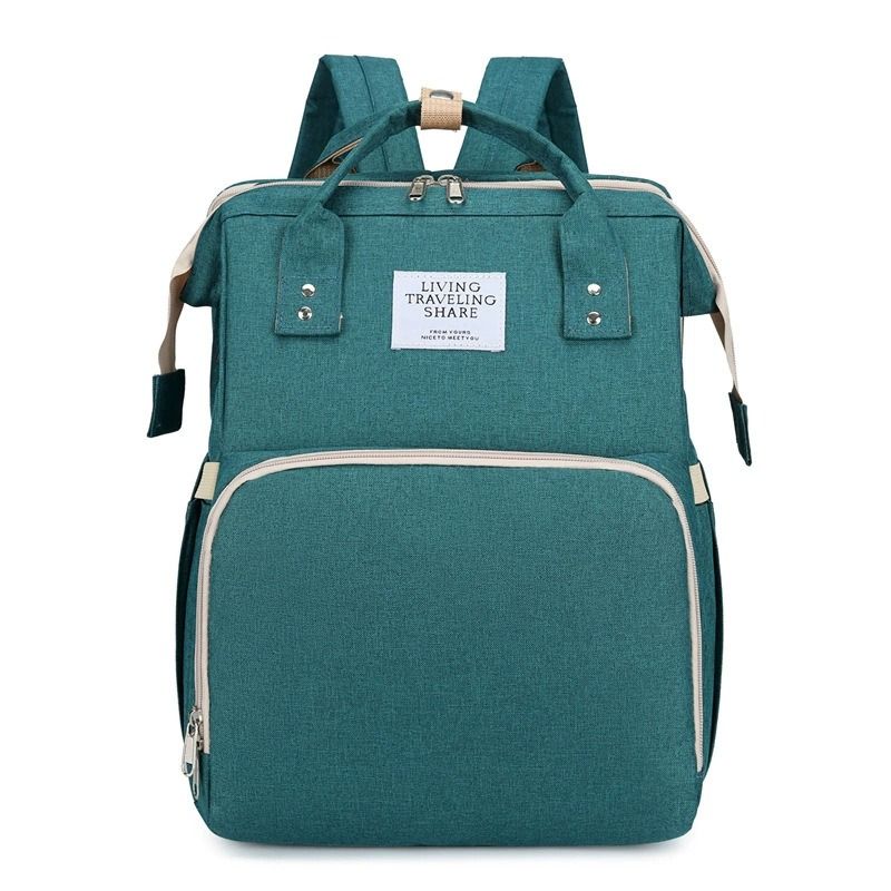 Convertible Baby Bed Diaper Backpack, Waterproof Oxford Multifunction Mommy Bag, 3-Way Hand/Shoulder/Backpack for Travel and Outdoor Use - Green
