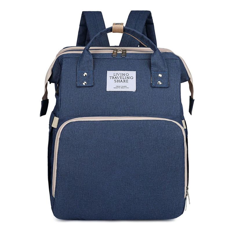 Convertible Baby Bed Diaper Backpack, Waterproof Oxford Multifunction Mommy Bag, Hand/Shoulder/Backpack 3-Way for Travel and Outdoor Use - Dark Blue